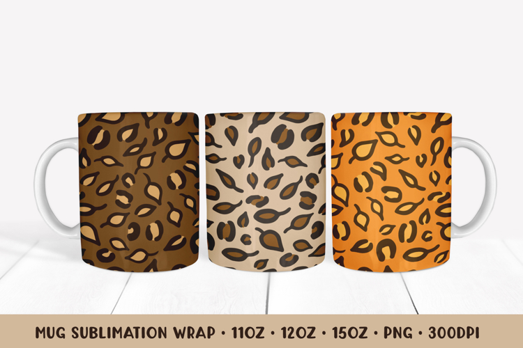 Fall Leopard Mug Wrap Sublimation. Autumn Leaves Mug 030