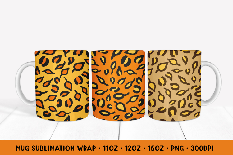 Fall Leopard Mug Wrap Sublimation. Autumn Leaves Mug 031