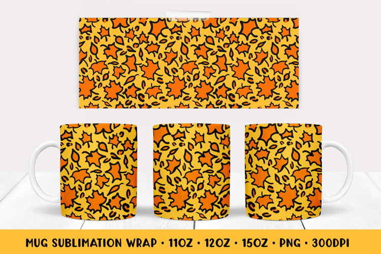 Fall Leopard Mug Wrap Sublimation Design. Autumn Mug Wrap 34