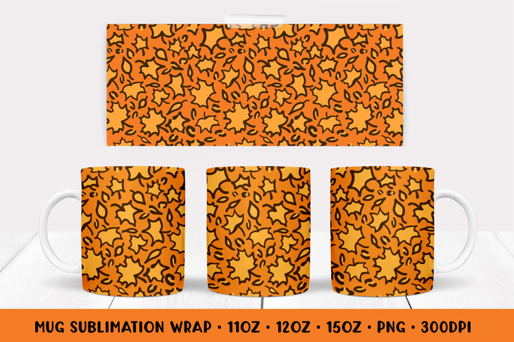 Fall Leopard Mug Wrap Sublimation Design. Autumn Mug Wrap 35