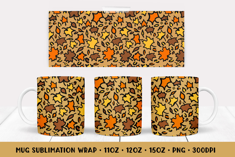 Fall Leopard Mug Wrap Sublimation Design. Autumn Mug Wrap 37