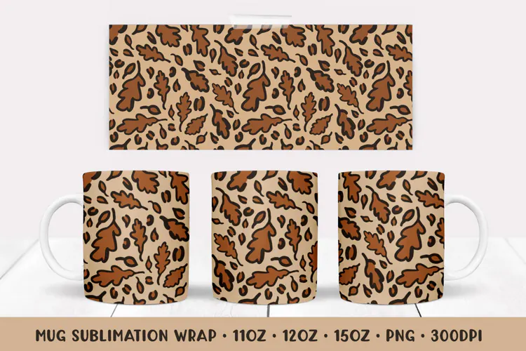 Fall Leopard Mug Wrap Sublimation Design. Autumn Mug Wrap 44