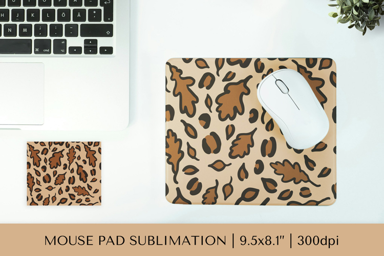 Fall leaves leopard print mouse pad sublimation design FLM02