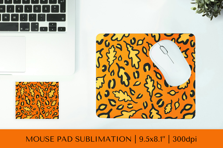 Fall leaves leopard print mouse pad sublimation design FLM06