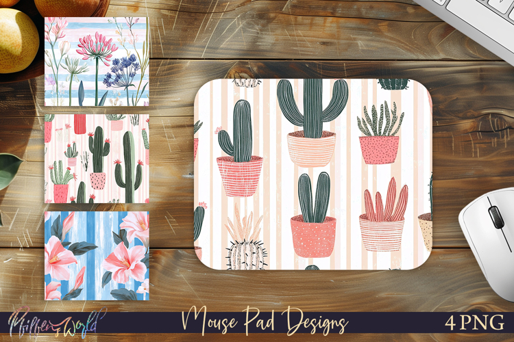 Cacti Floral Mouse Pad Designs | Botanical Desk Mats