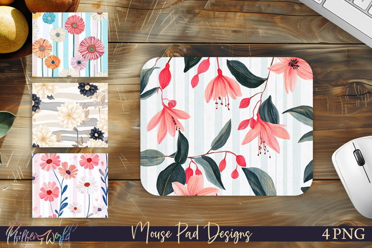 Pink Floral Mouse Pad Designs | Botanical Desk Accessory