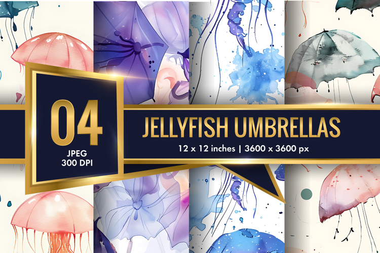 Floating Jellyfish Umbrellas with Watercolor Digital Paper