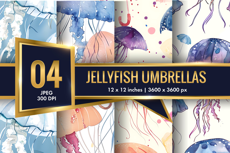 Floating Jellyfish Umbrellas with Watercolor Digital Paper