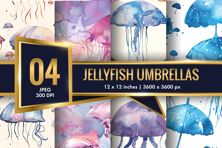 Floating Jellyfish Umbrellas with Watercolor Digital Paper