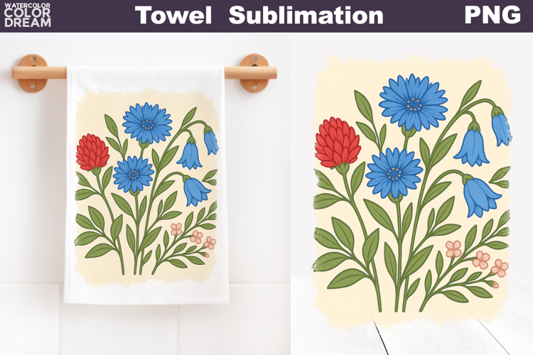 Cornflowers Wildflowers Towel | Vintage Flowers Towel
