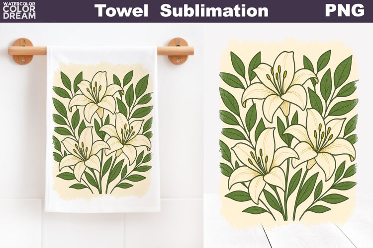 Lily Floral Towel | Pastel Flowers Towel example image 1