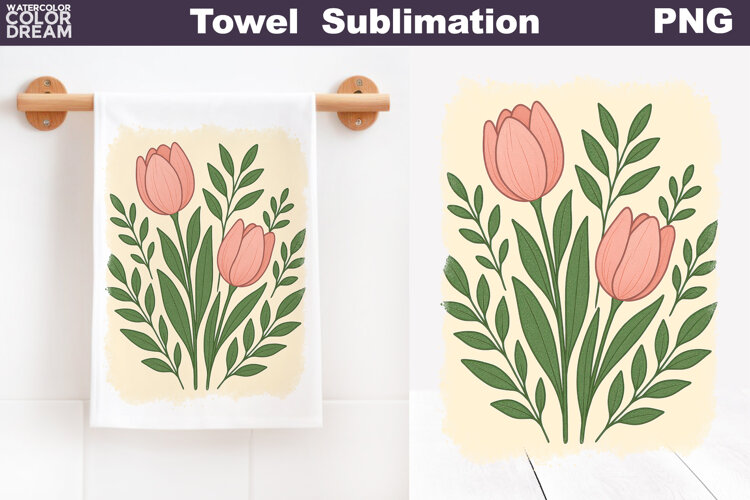Pink Tulip Towel | Pastel Flowers Towel example image 1