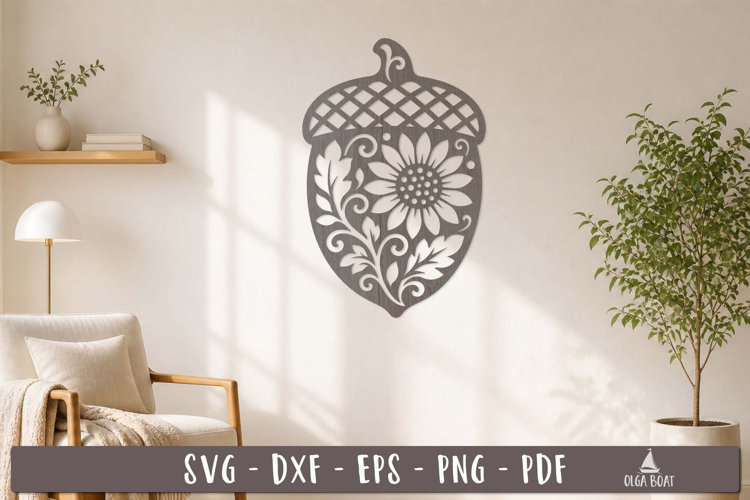 Floral Acorn Autumn Wall Decor SVG Laser Cut design
