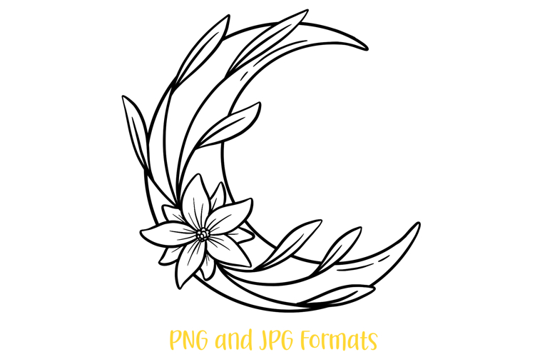 Floral and Moon Wreath Flower Illustration Clipart PNG