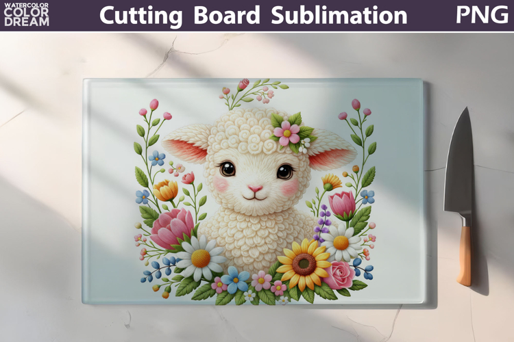 Floral Lamb Cutting Board | Farm Animal Sublimation