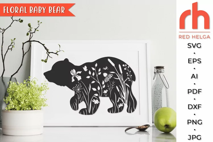 Floral Baby Bear SVG, Forest Animal Cut File, Flower Bear