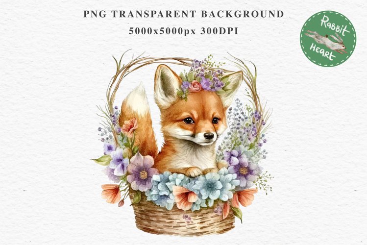 Floral Baby Fox Animals Clipart PNG Scrapbooking Nursery art