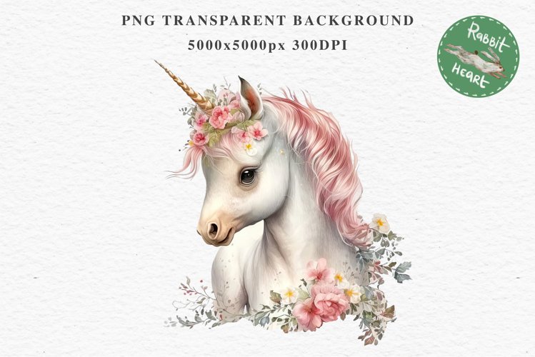 Floral Baby Unicorn Magic Fantasy Fairytales Clipart PNG Art Transparent Print for invitation t-shirt designs sublimation nursery wall kids printable digital watercolor Floral baby Unicorn png, flowers, magic fantasy clipart, fairytales rainbow colorful