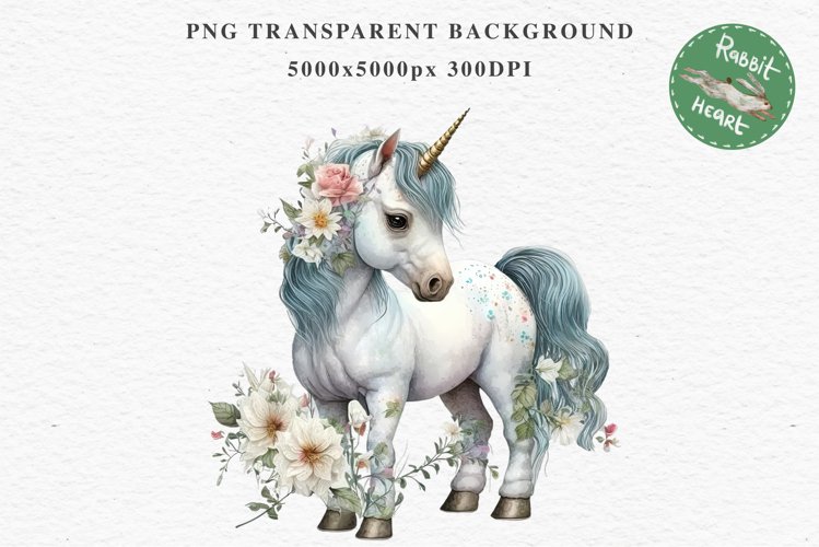 Floral Baby Unicorn Magic Fantasy Fairytales Clipart PNG Art