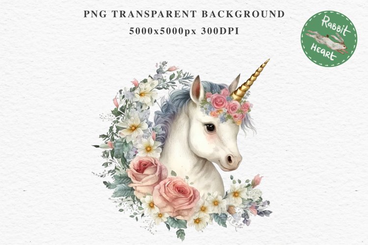 Floral Baby Unicorn Magic Fantasy Fairytales Clipart PNG Art Transparent Print for invitation t-shirt designs sublimation nursery wall kids printable digital watercolor Floral baby Unicorn png, flowers, magic fantasy clipart, fairytales rainbow colorful
