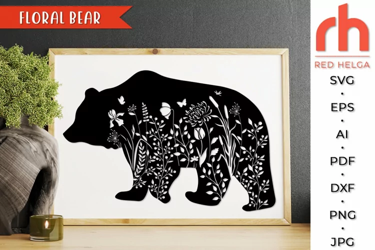 Floral Bear SVG, Forest Animal Cut File, Flower Bear DXF