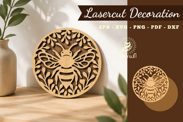 Floral Bee Lasercut Decoration SVG