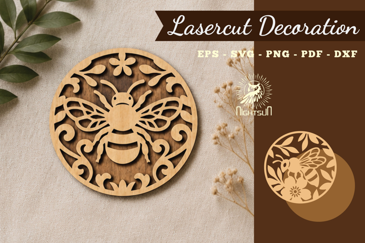 Floral Bee Lasercut Decoration SVG