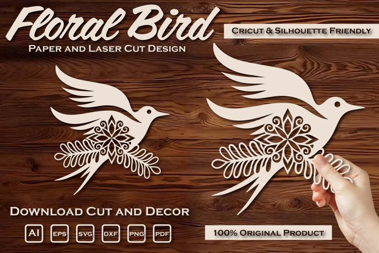 Flower Bird Paper and Laser Cut Template SVG example image 1
