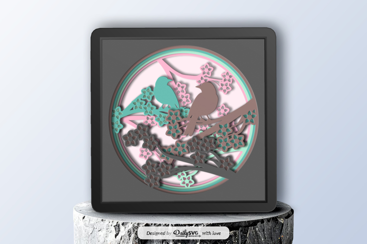 Floral Bird on Branches Layered Shadow Box