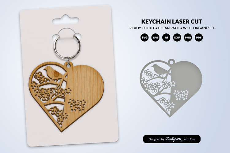 Floral Bird Keychain Laser Cut