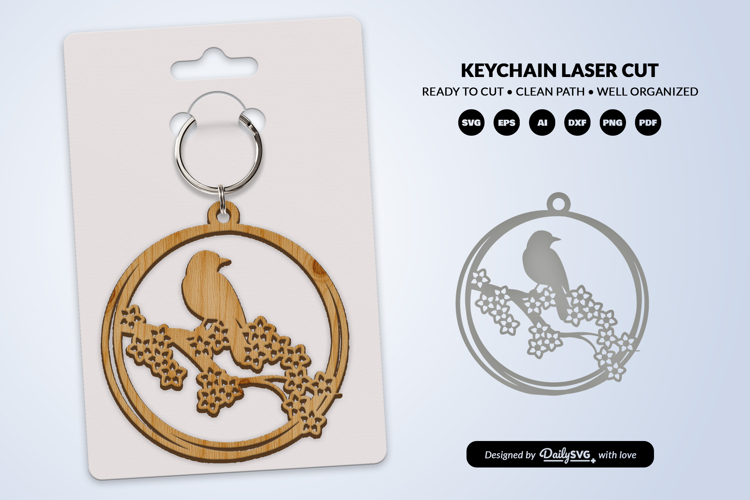 Floral Bird Keychain Laser Cut