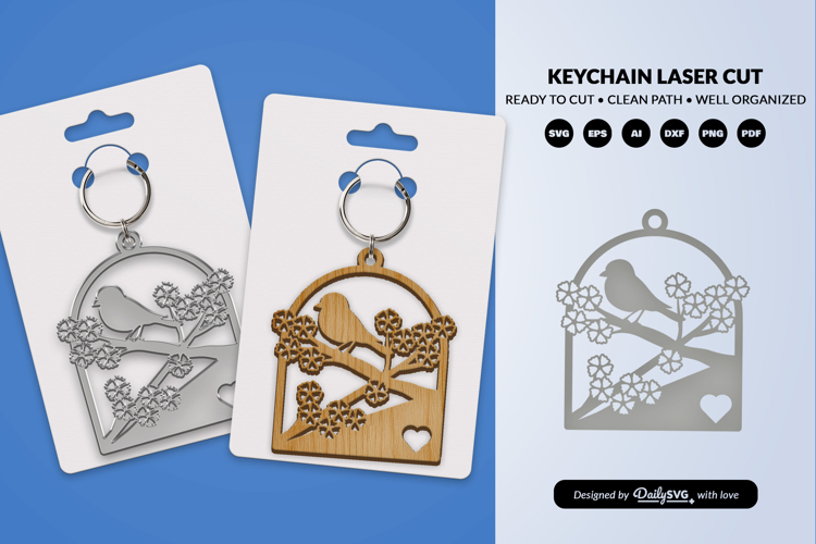 Floral Bird Keychain Laser Cut