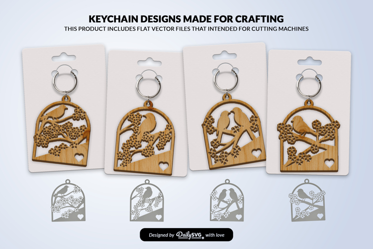 Floral Bird Keychain Laser Cut
