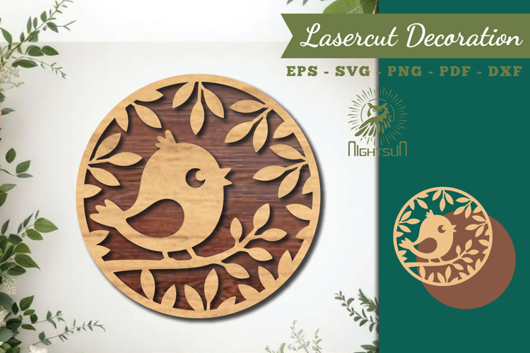 Floral Bird Round Lasercut Wall Decor SVG