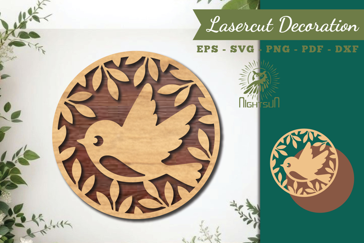Floral Bird Round Lasercut Wall Decor SVG