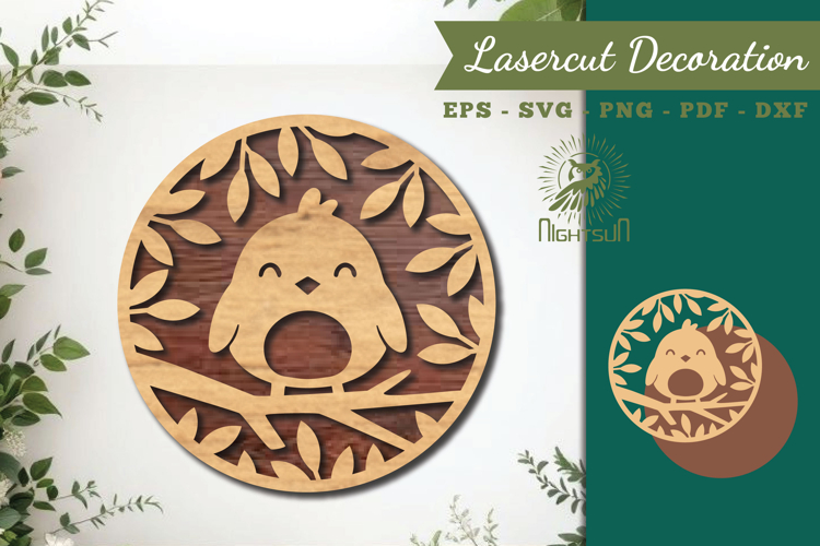 Floral Bird Round Lasercut Wall Decor SVG