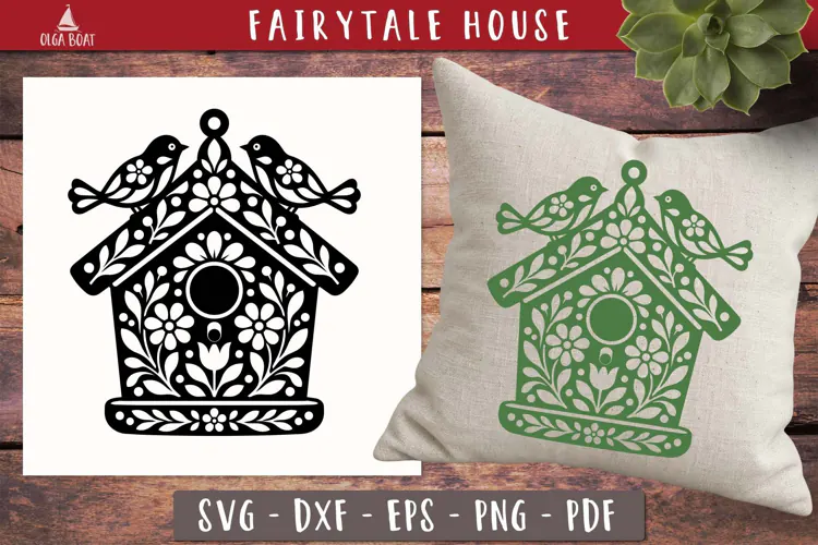 Floral Birdhouse with Birds SVG Fantasy house