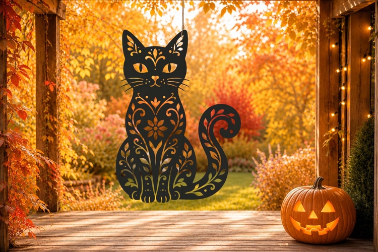Floral Black Cat SVG Laser Cut Ornament