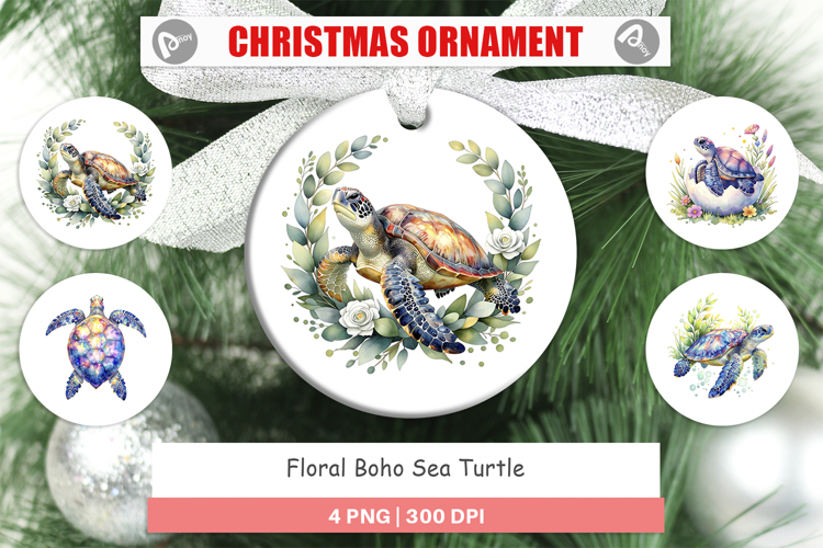 Floral Boho Sea Turtle Ornament