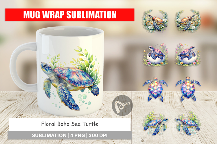 Floral Boho Sea Turtle Mug Wrap