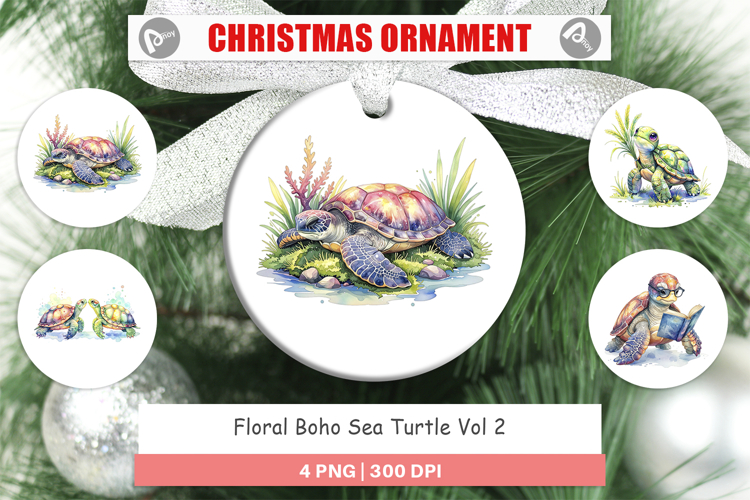 Floral Boho Sea Turtle Ornament