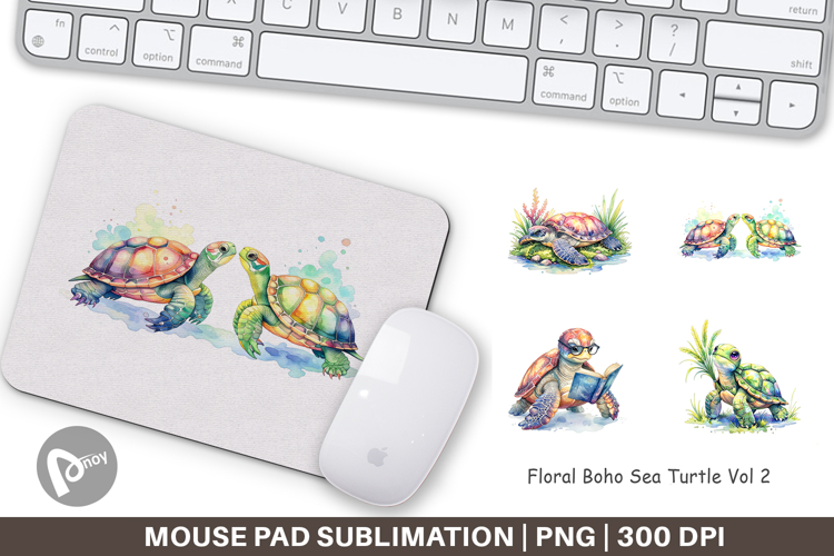 Floral Boho Sea Turtle Mouse Pad
