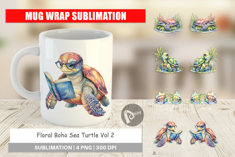 Floral Boho Sea Turtle Mug Wrap