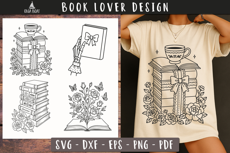 Floral Book Stack SVG Book Lover designs