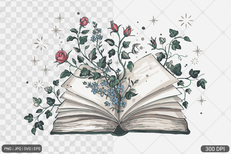 Floral Book PNG SVG | Book with Flowers