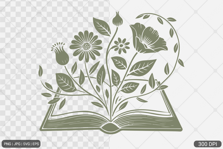 Floral Book PNG SVG | Book with Flowers