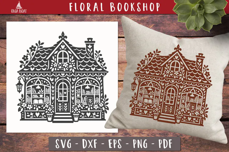 Floral Bookshop Cottage SVG Silhouette