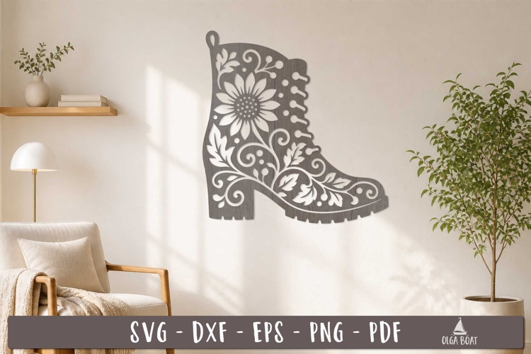 Floral Boot Wall Decor SVG Laser Cut design