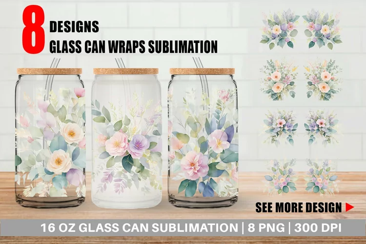 Floral Bouquet Glass Can Wraps