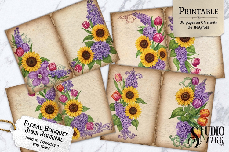 Floral Bouquet Junk Journal Pages